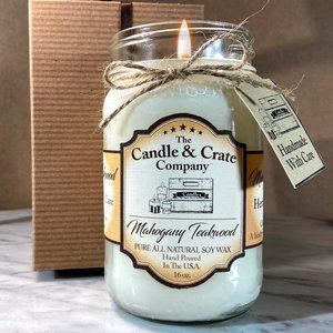 Mahogany Teakwood, 16oz. Mason Jar, Soy Wax Candle, Highly Scented Candl…